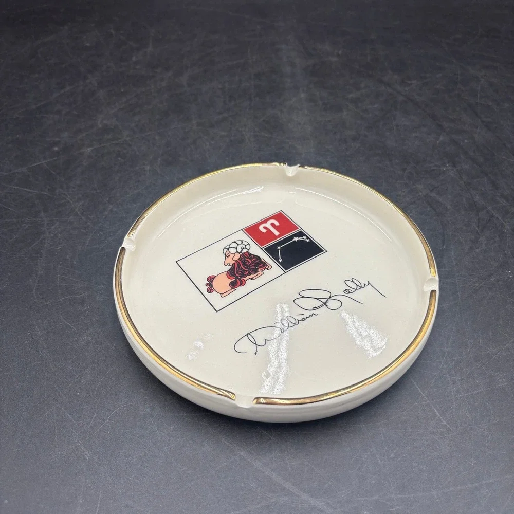 Vintage William Jolly Aries Zodiac Ceramic Ashtray Gold Rim Astrology Ram